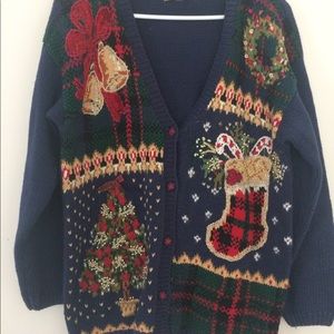Vintage Button up ugly Christmas sweater.